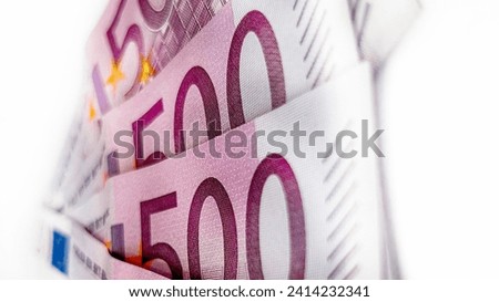  Billetes de 500 euros. Horizontal. Close up. Isolated Imagine de stoc © 