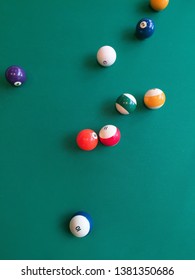 The Billiard Balls On The Pool Table. Top View