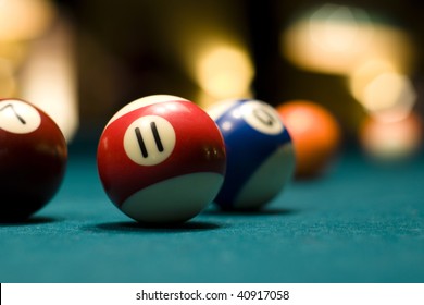 Billiard Balls On A Pool Table