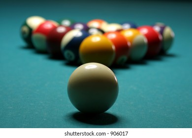 Billiard balls on a pool table