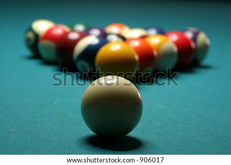 Billiard balls on a pool table