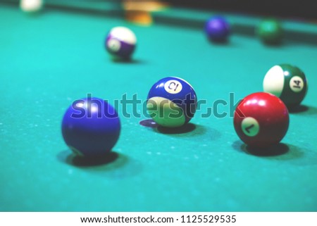 billiard balls on the table, retro toned