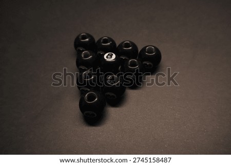 Billiard Balls Triangle Rack with Focus on Eight Ball