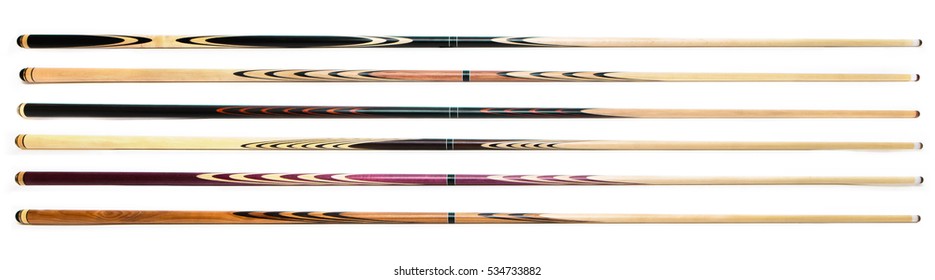 billiard cue sticks on white background - Shutterstock ID 534733882