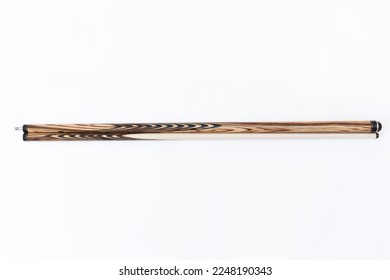 Billiard cues on a white background. Parts of a billiard cue close-up. Live photos of a billiard cue.