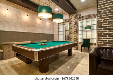 Billiard Hall With A Big Pool Table                              