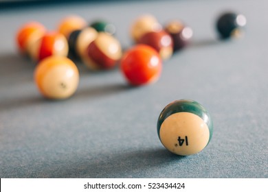 Billiards balls, A vintage style photo from a billiards balls in a pool table.