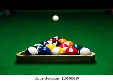 Billiards green table with balls