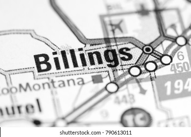 Billings. Montana. USA on a map.
