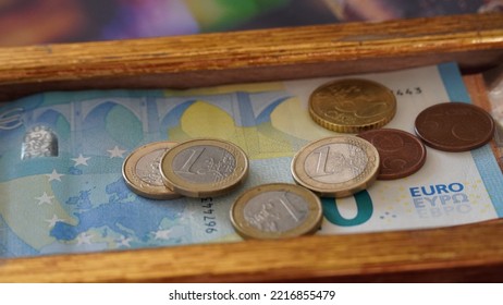 Bills And Coins Of European Union Currency