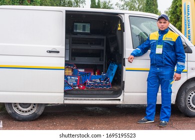 Bilohir'ya, Khmelnytsky Region, Ukraine - August 15, 2019: Presentation Of Agricultural Technology - New Holland, Maintenance, Spare Parts, Agricultural Machinery, Service