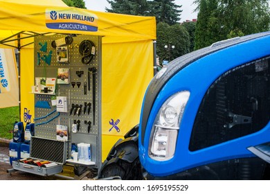 Bilohir'ya, Khmelnytsky Region, Ukraine - August 15, 2019: Presentation Of Agricultural Technology - New Holland, Maintenance, Spare Parts, Agricultural Machinery, Service