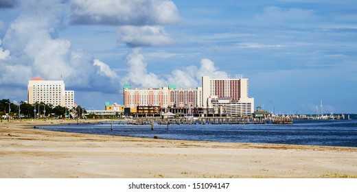 Biloxi, Mississippi, casinos and buildings along Gulf Coast shore
