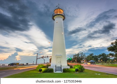 Biloxi, Mississippi USA at Biloxi Lighthouse at dusk.