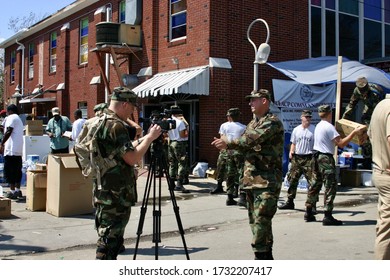 BILOXI, UNITED STATES - Sep 08, 2005: Air Force Chaplain Records Message During Hurricane Katrina Relief Efforts.