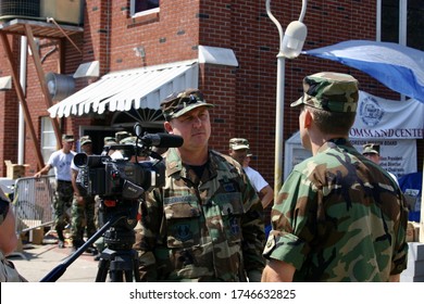 BILOXI, UNITED STATES - Sep 08, 2005: Air Force Chaplain Interviewed By Reporter During Hurricane Katrina Relief Efforts.