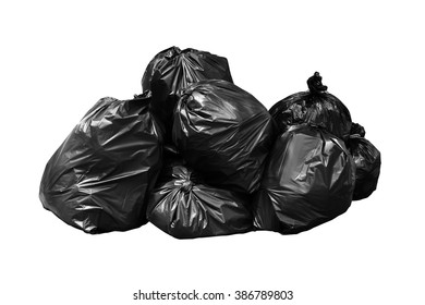 Bin Bag Garbage, Bin,Trash, Garbage, Rubbish, Plastic Bags Pile Isolated On Background White