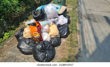 Bin, Garbage Is Pile Lots Dump, Many Garbage Plastic Bags Black Waste At Walkway Community Village, Pollution From Trash Plastic Waste Garbage