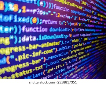 Binary background. Monitor technology concept. Source function code. Vertical digital binary code moving motion downward. Colorful code background. Finance and economic graphs. Code background.