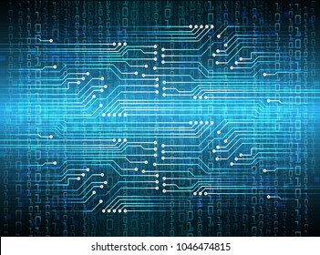 binary circuit board future technology, blue cyber security concept background, abstract hi speed digital internet.motion move blur. pixel vector