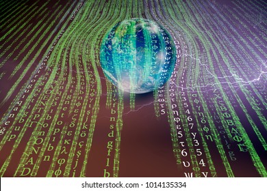 Binary code background with Glass globe "Elements of this image furnished by NASA "