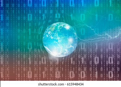 Binary code background with Glass globe "Elements of this image furnished by NASA "