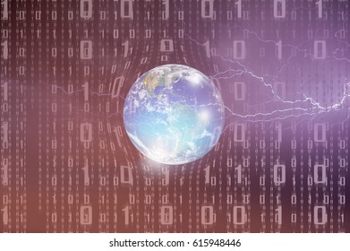 Binary code background with Glass globe "Elements of this image furnished by NASA "