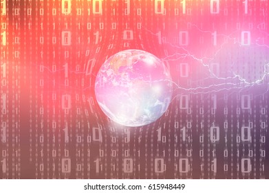 Binary code background with Glass globe "Elements of this image furnished by NASA "