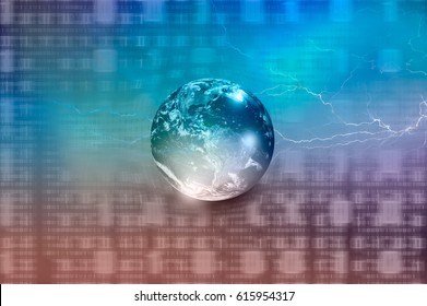 Binary code background with Glass globe "Elements of this image furnished by NASA "