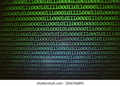 Binary Code Background. Technology abstract green background, green binary code on computer screen texture background. vintage photo processing