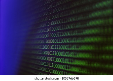 Binary Code Background. Technology Abstract Green Background, Green Binary Code On Computer Screen Texture Background. Vintage Photo Processing