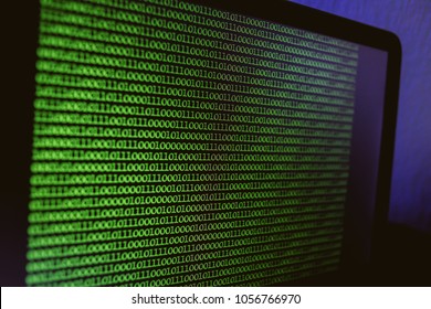 Binary Code Background. Technology abstract green background, green binary code on computer screen texture background. vintage photo processing