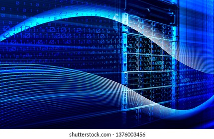Binary code data flow inside server 3D rendering