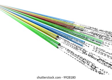 binary code data flowing through optical wires
