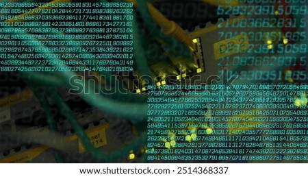 Binary code and data processing over network cables and server hardware. Technology, networking, cyber, digital, servers, coding