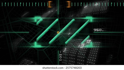 Binary code and digital data processing image over geometric shapes and grids. Technology, coding, information, matrix, networking, programming