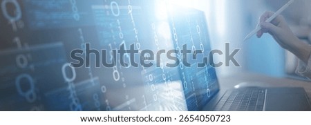 Binary Code and Digital Data Streams Displayed on Futuristic Transparent Interface.