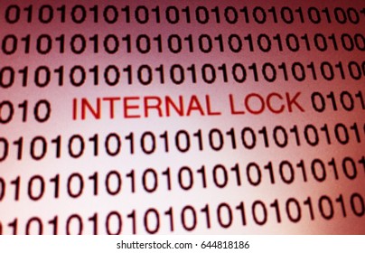 Binary code hacker and internal lock text, Security online.