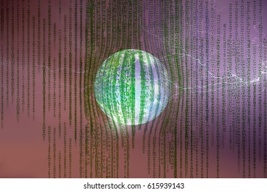 Binary code as matrix background with Glass globe "Elements of this image furnished by NASA "