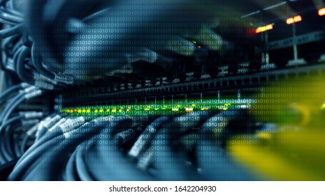 Binary Code on Server Room Background. Abstract Wallpaper