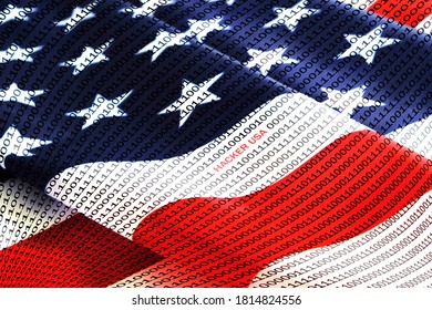 Binary code with red inscription hacker usa on background of American flag - Powered by Shutterstock - Get 15% off with code: PIKWIZARD15