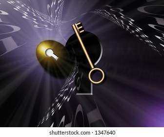 Binary code swirls around a nestegg and an open keyhole where a key sits precariously