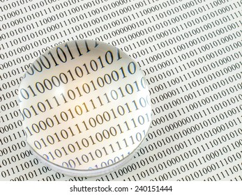 Binary code under magnifying glass
