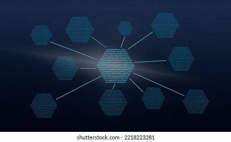 Binary codes hexagons nodes of zeros and ones. Security technological  For presentations. Technology background