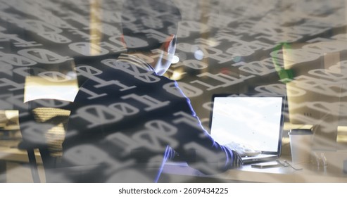 Binary coding data processing against rear view of boy using laptop and smartphone. cyber security and education concept - Powered by Shutterstock - Get 15% off with code: PIKWIZARD15