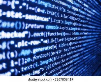 Binary computer code background, abstract. Computer science lesson. Programing workflow abstract algorithm concept. Screenshot with random parts of program code. Web app coding. Programming code