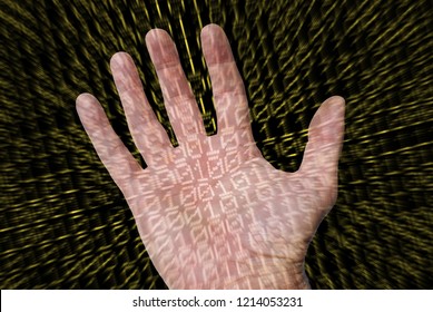 The binary information in your hand. Computer code 0 and 1. The internet era