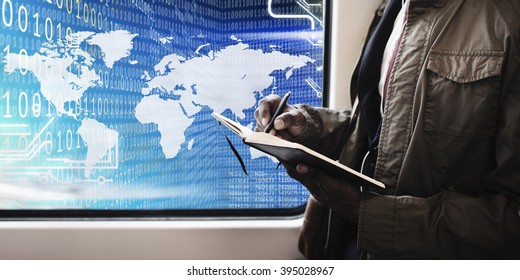 Binary World Map Blue Graphics Concept