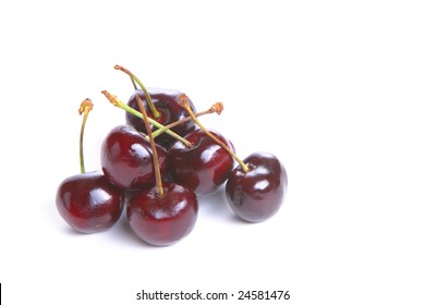 Bing Cherries Isolated On White In The Studio