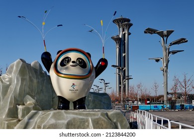 Bing Dwen Dwen, The Mascot Of Beijing 2022 Winter Olympics At Olympic Park Without People In Beijing China On Feb.14,2022